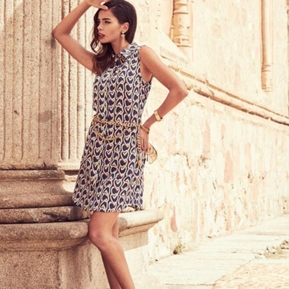 CABI heart chain design pattern blur mini midi collar button dress - Picture 8 of 8